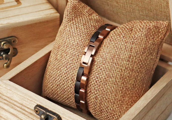 Holzarmband GLOW, Sandel/Rosegold